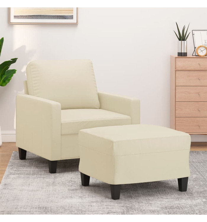 Fauteuil avec repose-pied Crème 60 cm Similicuir | Mobilier & Déco