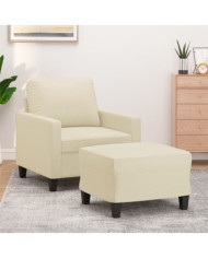 Fauteuil avec repose-pied Crème 60 cm Similicuir | Mobilier & Déco