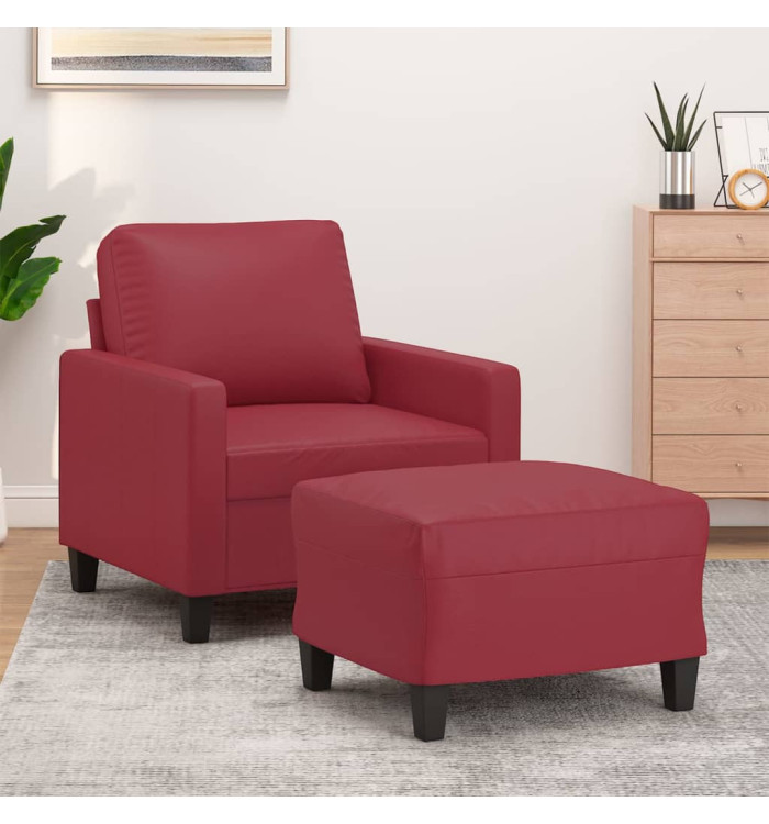 Fauteuil avec repose-pied Rouge bordeaux 60 cm Similicuir | Mobilier & Déco