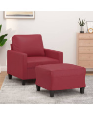 Fauteuil avec repose-pied Rouge bordeaux 60 cm Similicuir | Mobilier & Déco