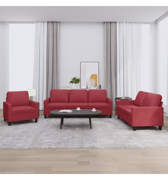 Ensemble de canapés 3 pcs et coussins Rouge bordeaux Similicuir | Mobilier & Déco
