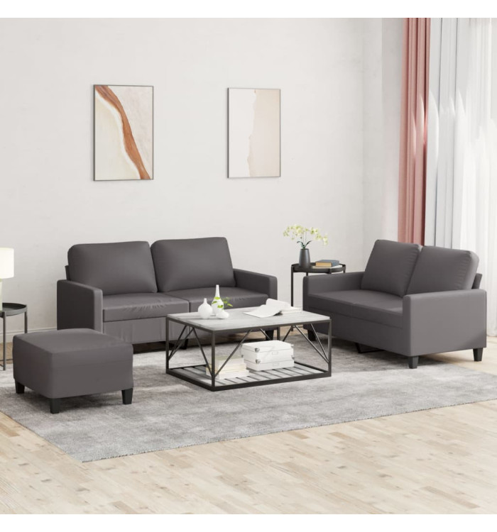 Ensemble de canapés 3 pcs avec coussins Gris Similicuir | Mobilier & Déco