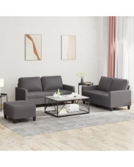 Ensemble de canapés 3 pcs avec coussins Gris Similicuir | Mobilier & Déco