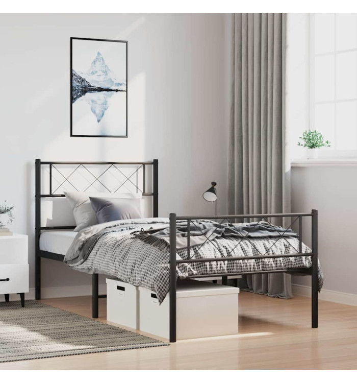 Cadre de lit métal sans matelas et pied de lit noir 100x200 cm | Mobilier & Déco