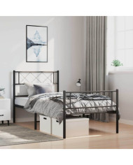 Cadre de lit métal sans matelas et pied de lit noir 100x200 cm | Mobilier & Déco