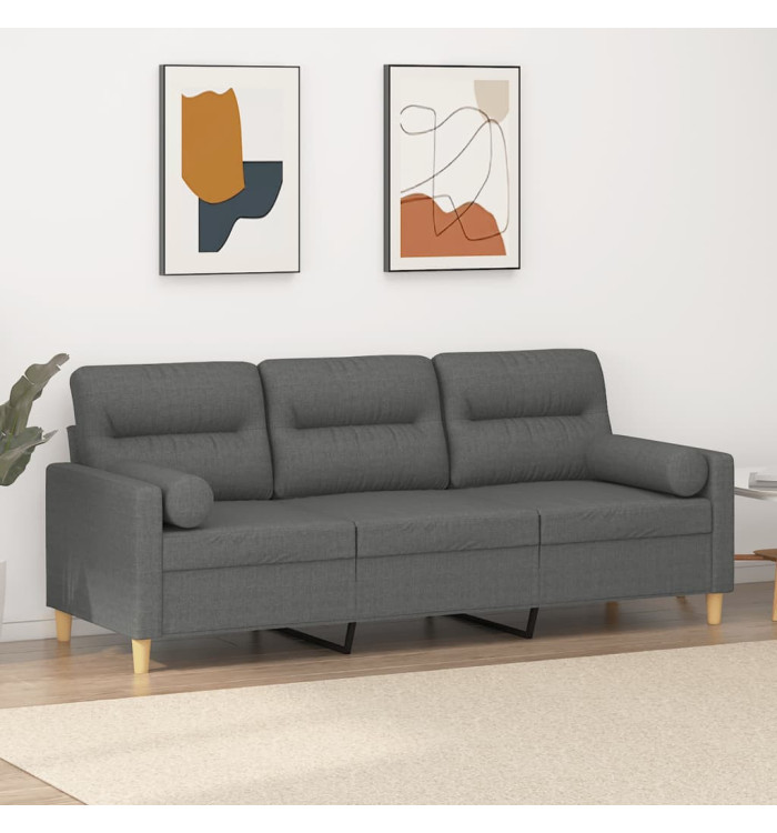 Canapé 3 places avec oreillers gris foncé 180 cm tissu | Mobilier & Déco
