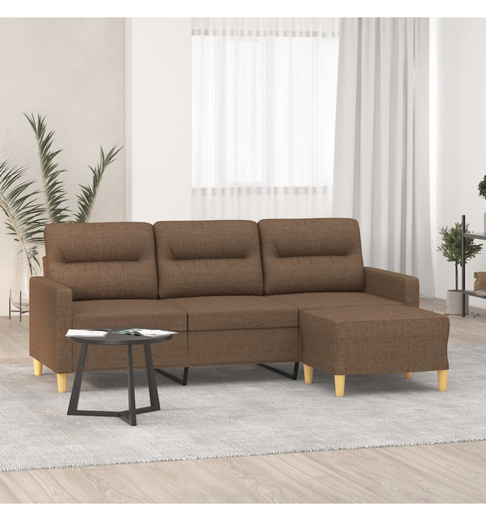 Canapé à 3 places avec repose-pieds Marron 180 cm Tissu | Mobilier & Déco