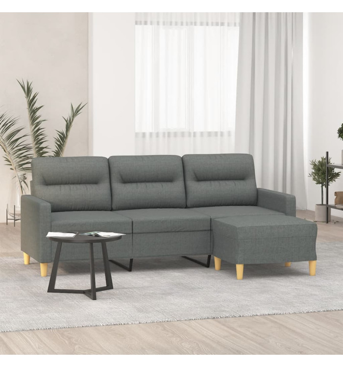 Canapé à 3 places avec repose-pieds Gris foncé 180 cm Tissu | Mobilier & Déco