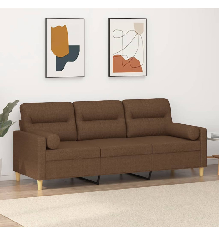 Canapé 3 places avec oreillers décoratifs marron 180 cm tissu | Mobilier & Déco