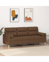 Canapé 3 places avec oreillers décoratifs marron 180 cm tissu | Mobilier & Déco