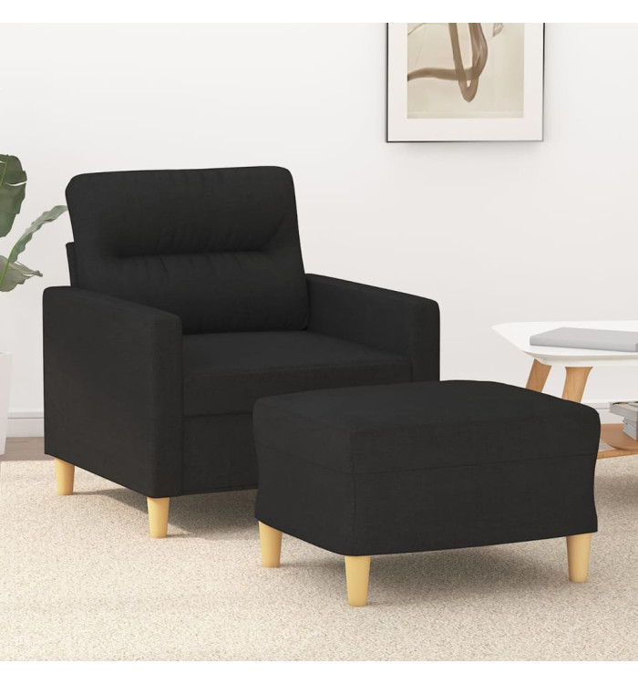 Fauteuil avec repose-pied Noir 60 cm Tissu | Mobilier & Déco
