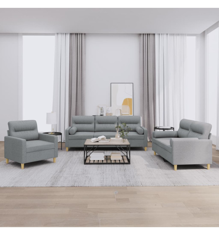 Ensemble de canapés 3 pcs coussins gris clair tissu | Mobilier & Déco