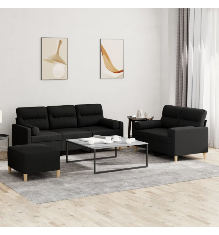 Ensemble de canapés 3 pcs avec coussins noir tissu | Mobilier & Déco