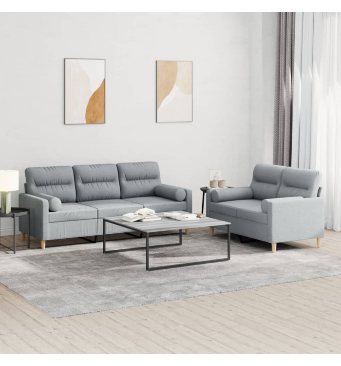 Ensemble de canapés 2 pcs coussins gris clair tissu | Mobilier & Déco