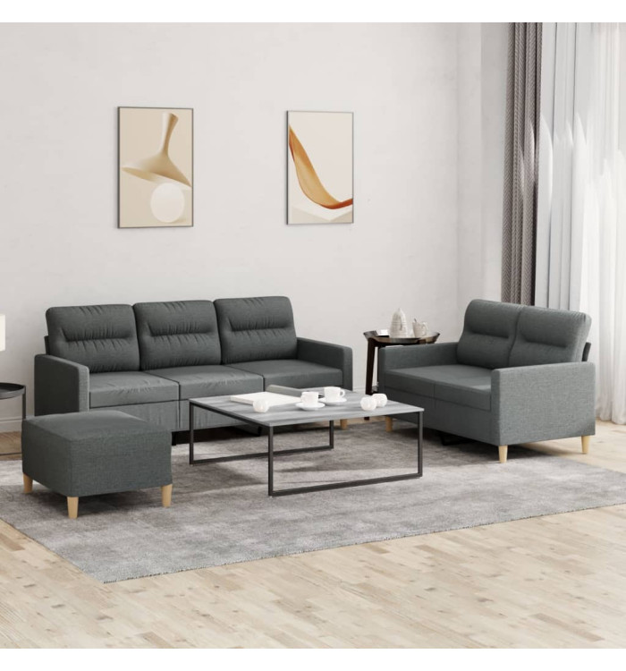 Ensemble de canapés 3 pcs avec coussins Gris foncé Tissu | Mobilier & Déco