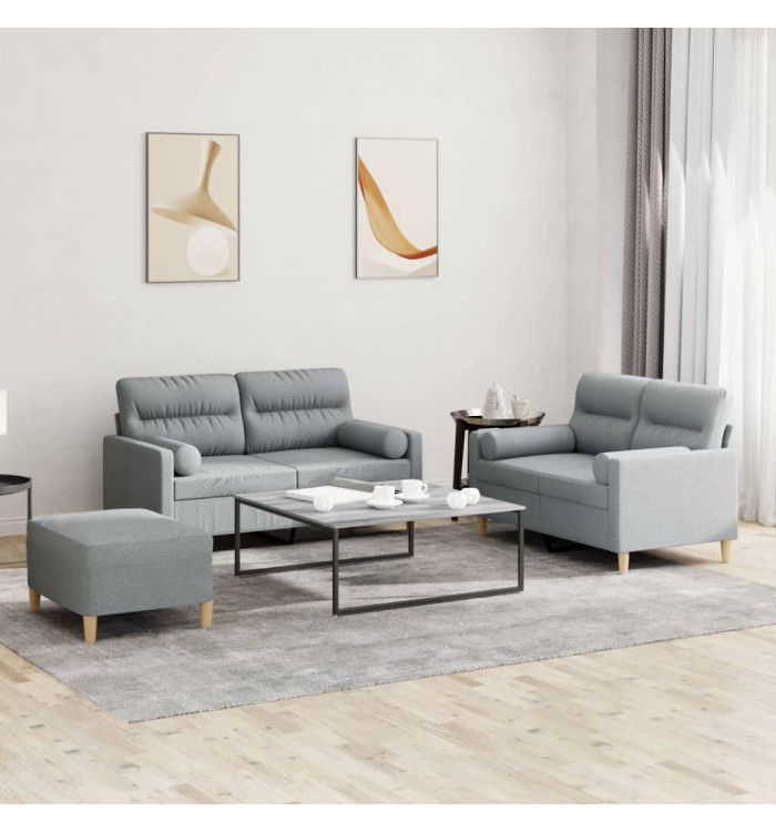 Ensemble de canapés 3 pcs coussins gris clair tissu | Mobilier & Déco