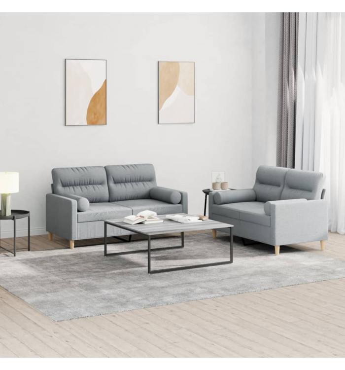 Ensemble de canapés 2 pcs coussins gris clair tissu | Mobilier & Déco