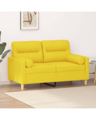 Canapé 2 places avec oreillers jaune clair 120 cm tissu | Mobilier & Déco