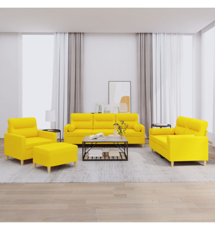 Ensemble de canapés 4 pcs avec coussins jaune clair tissu | Mobilier & Déco