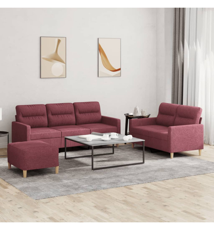 Ensemble de canapés 3 pcs avec coussins Rouge bordeaux Tissu | Mobilier & Déco