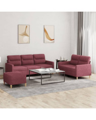 Ensemble de canapés 3 pcs avec coussins Rouge bordeaux Tissu | Mobilier & Déco