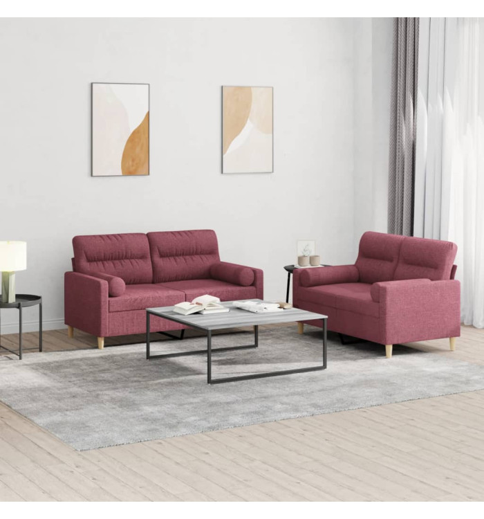Ensemble de canapés 2 pcs avec coussins rouge bordeaux tissu | Mobilier & Déco