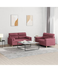 Ensemble de canapés 2 pcs avec coussins rouge bordeaux tissu | Mobilier & Déco