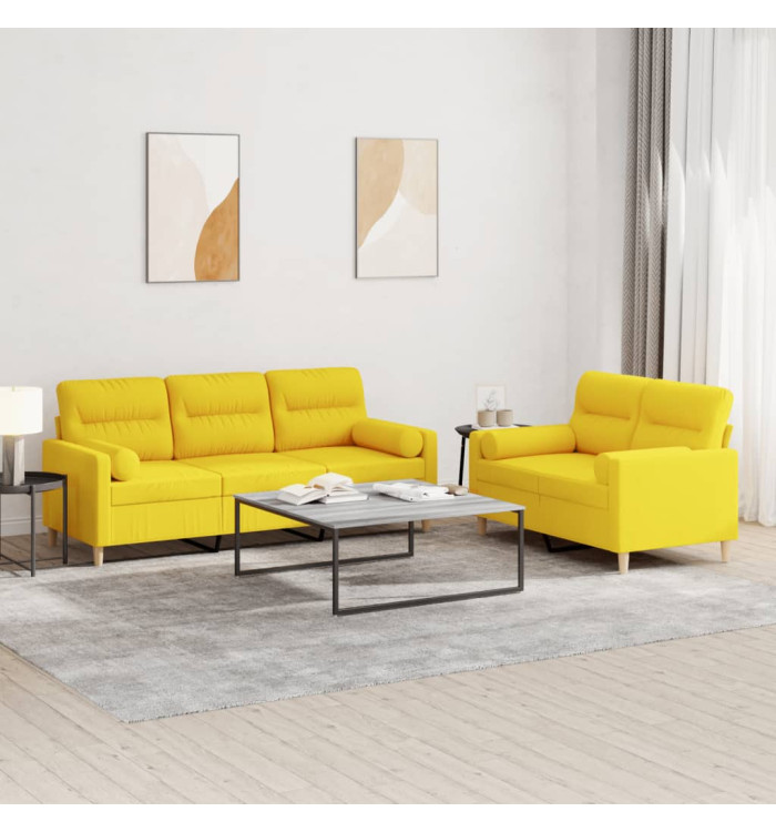Ensemble de canapés 2 pcs avec coussins jaune clair tissu | Mobilier & Déco