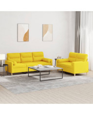 Ensemble de canapés 2 pcs avec coussins jaune clair tissu | Mobilier & Déco