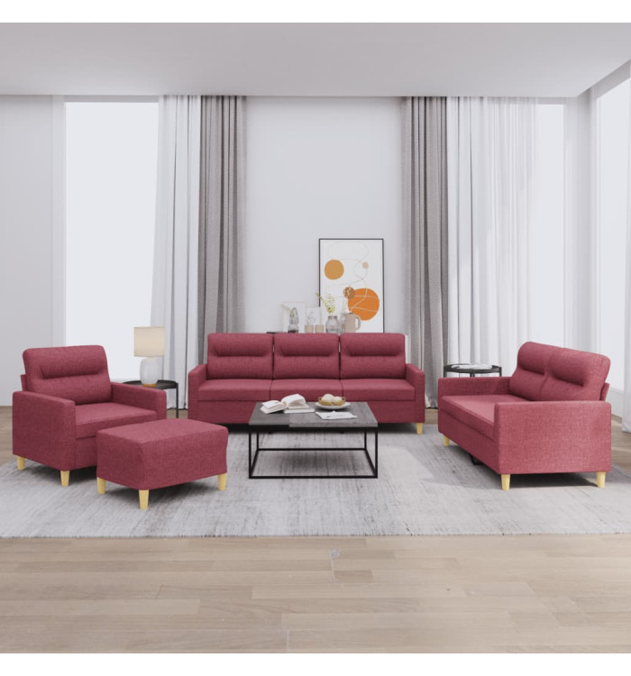 Ensemble de canapés 4 pcs avec coussins Rouge bordeaux Tissu | Mobilier & Déco