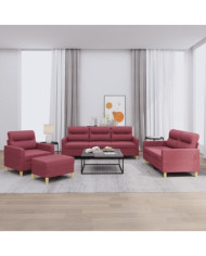 Ensemble de canapés 4 pcs avec coussins Rouge bordeaux Tissu | Mobilier & Déco