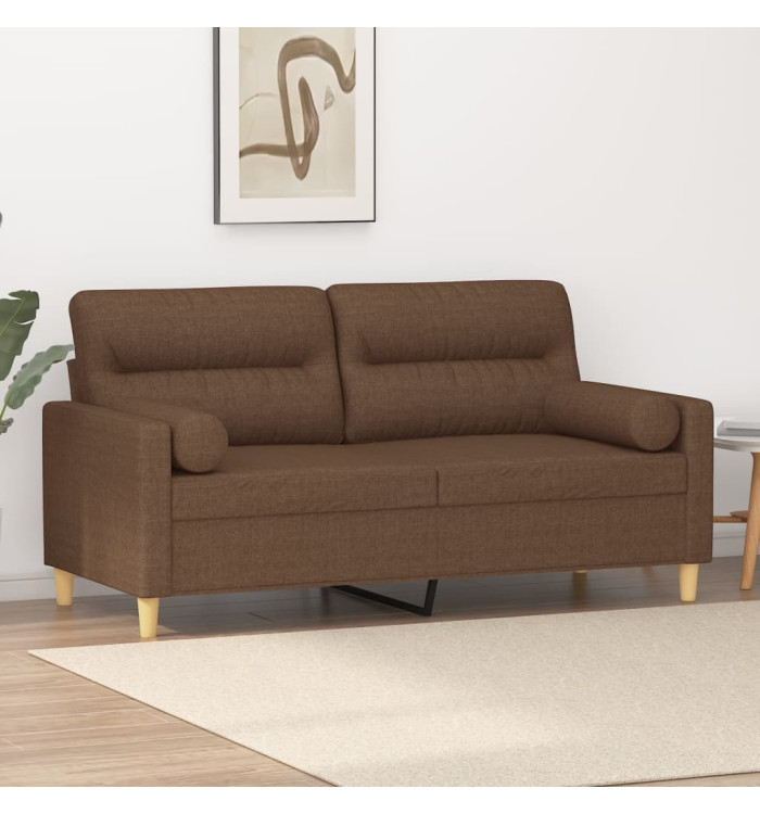 Canapé 2 places avec oreillers décoratifs marron 140 cm tissu | Mobilier & Déco