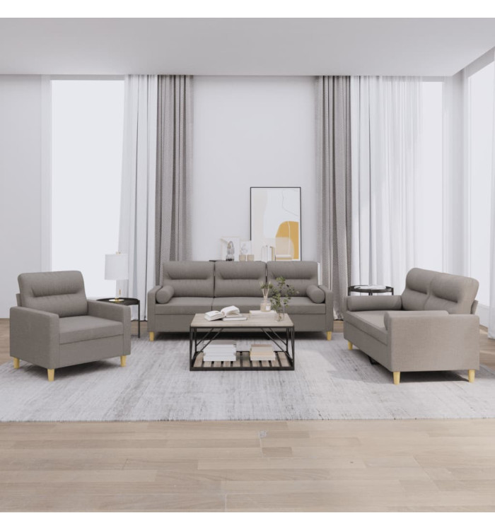Ensemble de canapés 3 pcs avec coussins taupe tissu | Mobilier & Déco