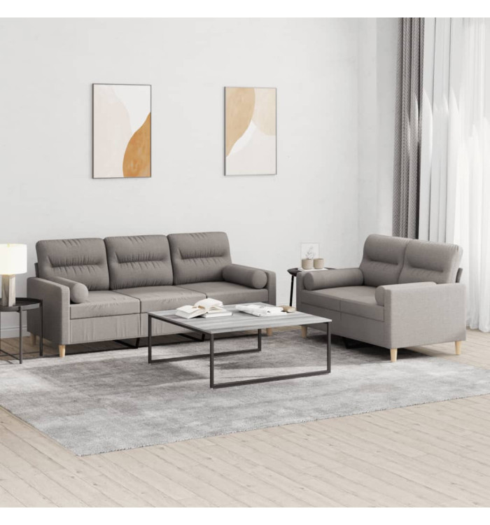 Ensemble de canapés 2 pcs avec coussins taupe tissu | Mobilier & Déco