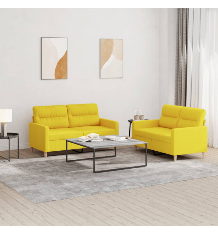 Ensemble de canapés 2 pcs avec coussins Jaune clair Tissu | Mobilier & Déco
