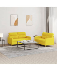 Ensemble de canapés 2 pcs avec coussins Jaune clair Tissu | Mobilier & Déco