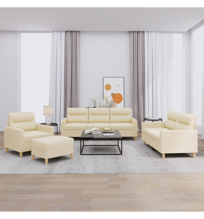 Ensemble de canapés 4 pcs avec coussins Crème Tissu | Mobilier & Déco