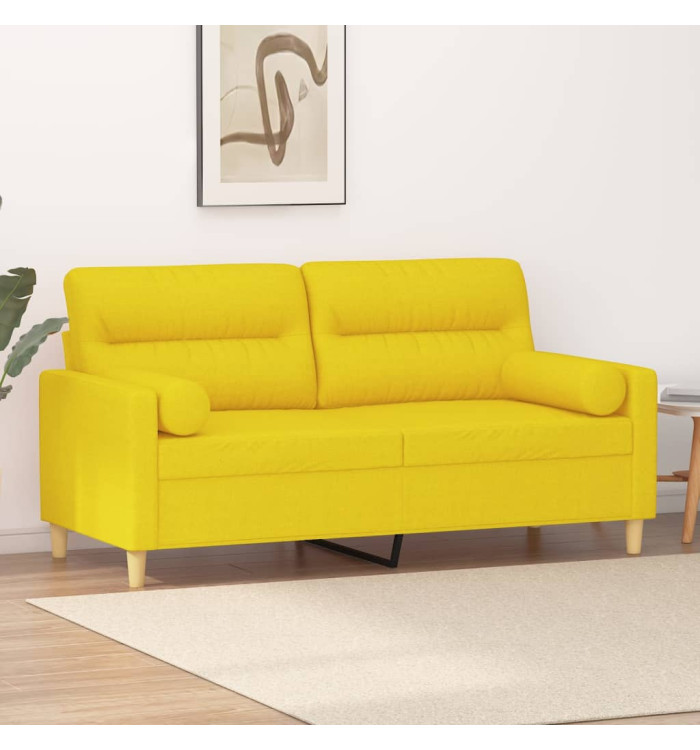 Canapé 2 places avec oreillers jaune clair 140 cm tissu | Mobilier & Déco