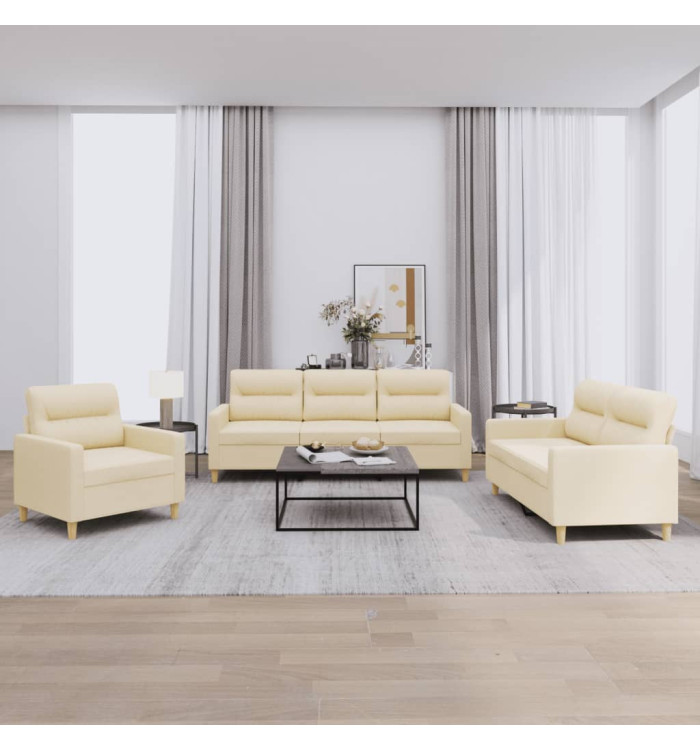 Ensemble de canapés 3 pcs avec coussins Crème Tissu | Mobilier & Déco