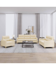 Ensemble de canapés 3 pcs avec coussins Crème Tissu | Mobilier & Déco