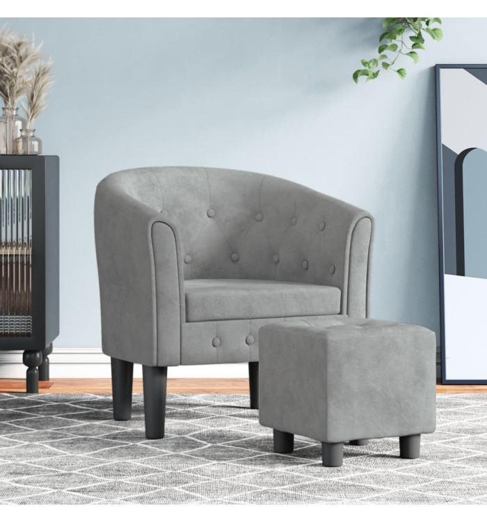 Fauteuil avec repose-pied gris clair velours | Mobilier & Déco