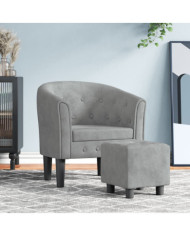 Fauteuil avec repose-pied gris clair velours | Mobilier & Déco