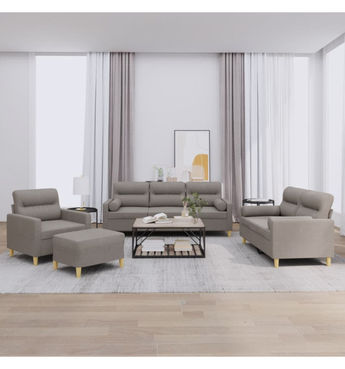 Ensemble de canapés 4 pcs avec coussins taupe tissu | Mobilier & Déco