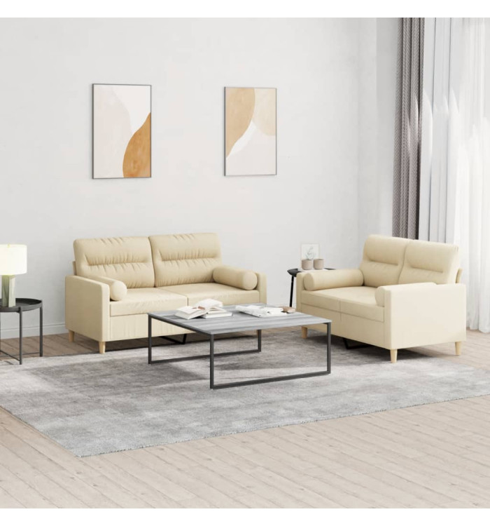 Ensemble de canapés 2 pcs avec coussins crème tissu | Mobilier & Déco