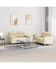 Ensemble de canapés 2 pcs avec coussins crème tissu | Mobilier & Déco