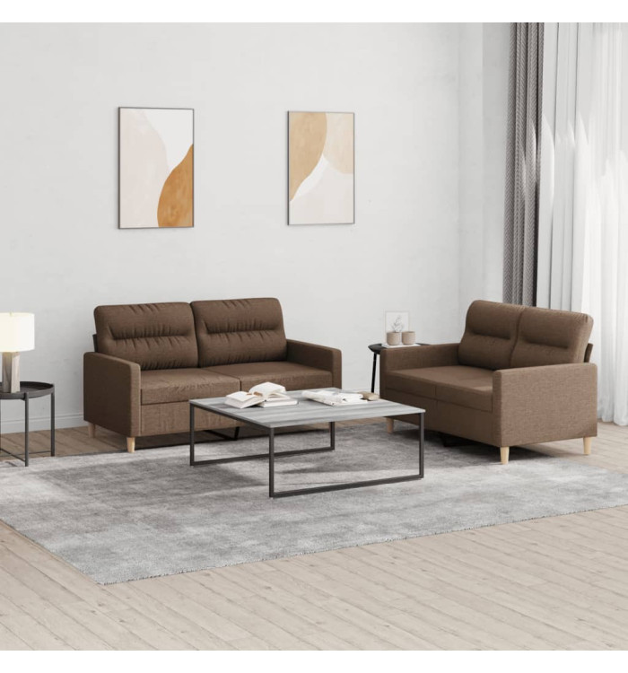 Ensemble de canapés 2 pcs avec coussins Marron Tissu | Mobilier & Déco