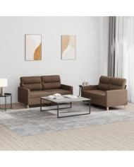 Ensemble de canapés 2 pcs avec coussins Marron Tissu | Mobilier & Déco