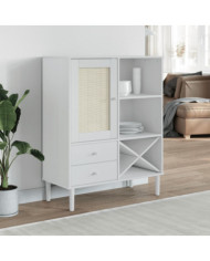 Buffet SENJA aspect rotin blanc 90x40x112cm bois massif de pin | Mobilier & Déco