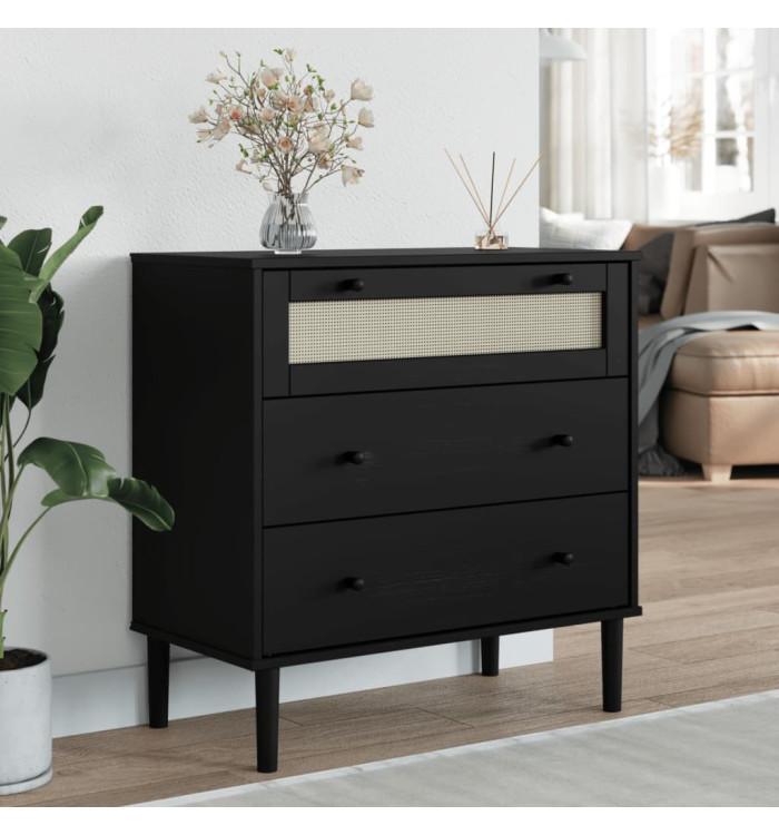 Commode SENJA aspect de rotin noir bois de pin solide | Mobilier & Déco