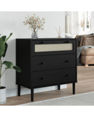 Commode SENJA aspect de rotin noir bois de pin solide | Mobilier & Déco